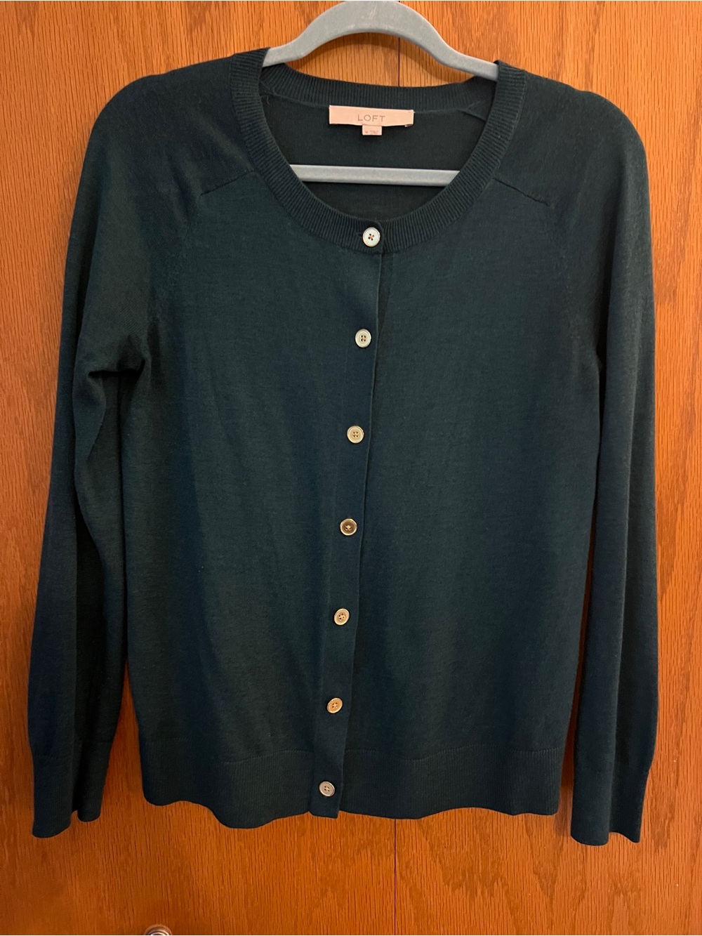 LOFT Forest Green Button-Front Cardigan